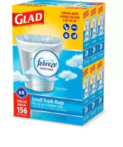 Glad Small Twist-Tie White Trash Bags. Fresh Clean Scent with Febreze Freshness (4 gal. 156 ct.)