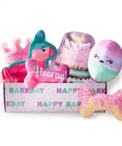 Happy Barkday Birthday Girl Box Dog Toy Bundle. 6-Piece Set (Pink)