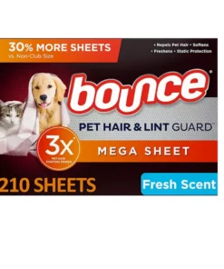 Bounce Pet Hair and Lint Guard Mega Dryer Sheets with 3X Pet Hair Fighters. Fresh Scent (210 ct.)