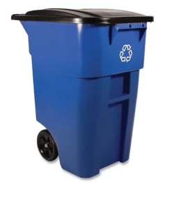 Rubbermaid Commercial BRUTE Recycling Rollout Trash Can with Hinged Lid. Blue (50 gal.)